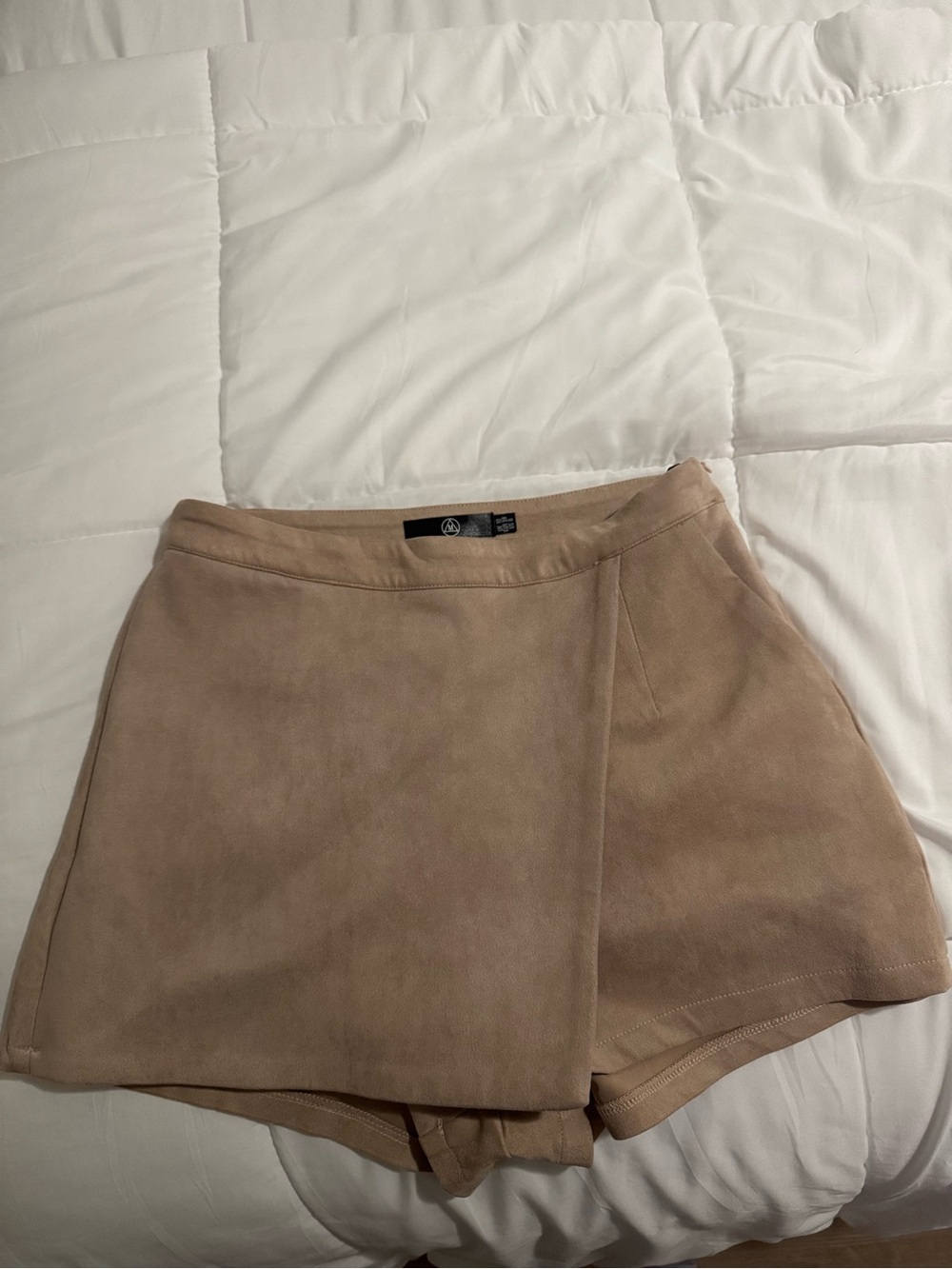 Beige Suede Women’s Wrap-Front Shorts